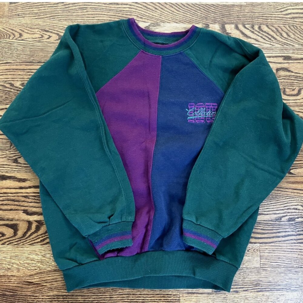 Vintage IOU Collection Sweatshirt Mens Large Colorblock Geometric Pullover 90s